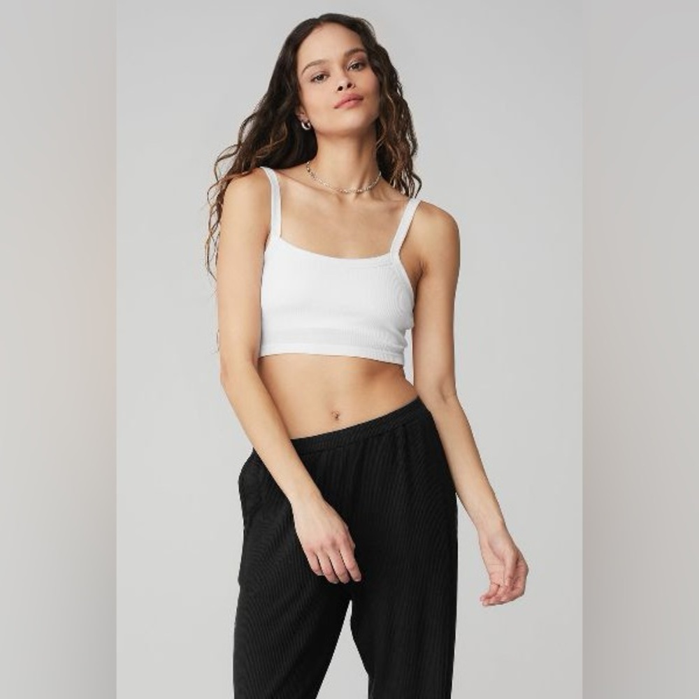 Alo Ribbed Crop Whisper Tank Bra - size S